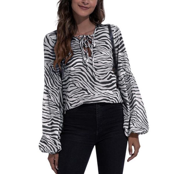 women's t-shirt summer women refreshing zebra pattern v-neck bandage bow printing long puff sleeves breathable chiffon shirt, White
women's t-shirt summer women refreshing zebra pattern v-neck bandage bow printing long puff sleeves breathable chiffon shirt, White