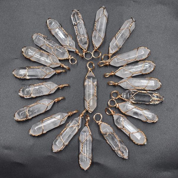 white crystal hexagon pillar shape point handmade iron wire pendants for jewelry making, Silver
white crystal hexagon pillar shape point handmade iron wire pendants for jewelry making, Silver