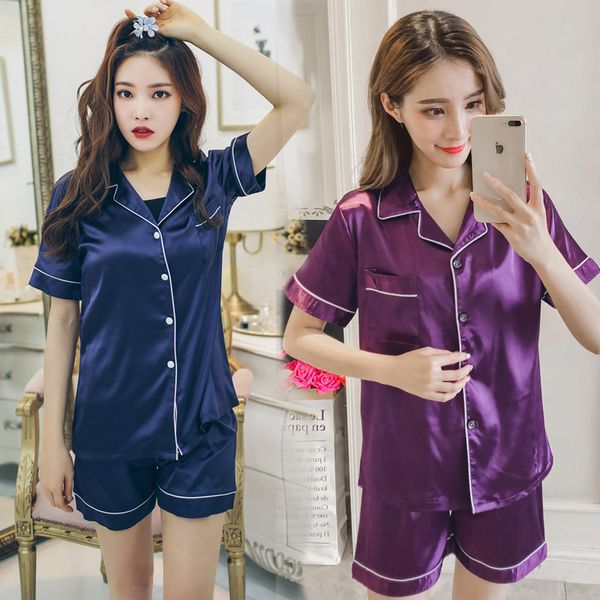 summer ladies short-sleeved pajamas plus fat large size simulation silk loose lapel womens two-piece home service sleep, Black;red
summer ladies short-sleeved pajamas plus fat large size simulation silk loose lapel womens two-piece home service sleep, Black;red
