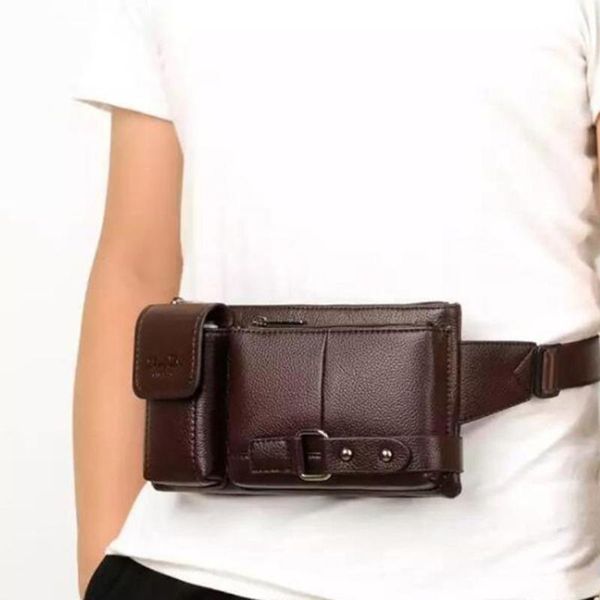 fashion genuine leather waist pack men bag for money belt bum fanny pouch small shoulder bags