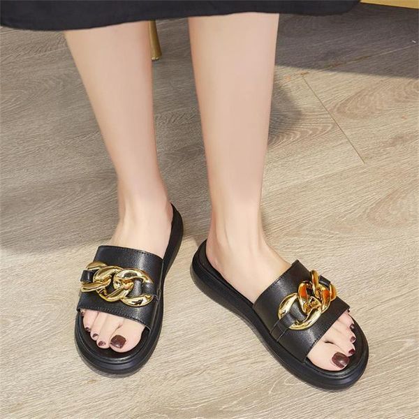 slippers soft comfortable women platform genuine leather open toe flat sandals gold chain beach slides casual flip flops, Black
slippers soft comfortable women platform genuine leather open toe flat sandals gold chain beach slides casual flip flops, Black