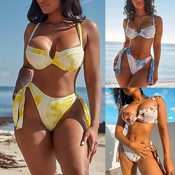 women's swimwear 2021 printed sports tube push-up bikini tie-dye hard underwire split swimsuit, White;black
women's swimwear 2021 printed sports tube push-up bikini tie-dye hard underwire split swimsuit, White;black