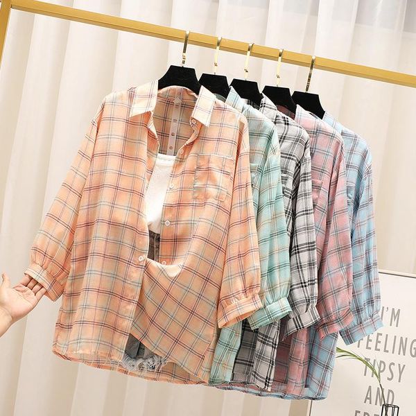 women's blouses & shirts hong kong-style sunscreen clothes women 2021 summer loose plaid shirt all-match western cardigan coat, White
women's blouses & shirts hong kong-style sunscreen clothes women 2021 summer loose plaid shirt all-match western cardigan coat, White