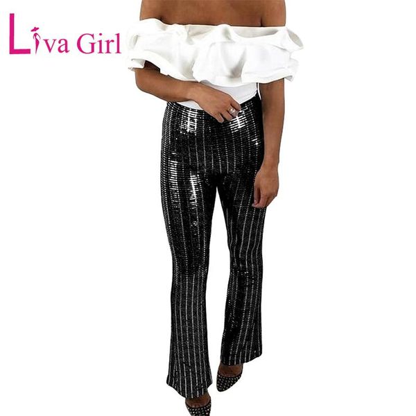 women's pants & capris liva girl basic glitter black sequin bell for women high waist flared trousers ladies shiny bottoms long pant, Black;white
women's pants & capris liva girl basic glitter black sequin bell for women high waist flared trousers ladies shiny bottoms long pant, Black;white