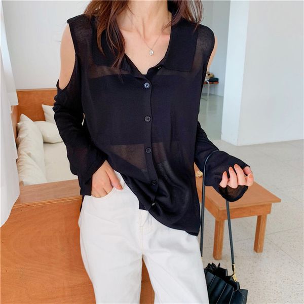 knitted solid bare shoulders brief stylish thin summer shirts see-through full sleeves casual loose women blouses 210421, White
knitted solid bare shoulders brief stylish thin summer shirts see-through full sleeves casual loose women blouses 210421, White