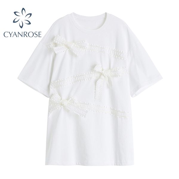 summer bow spliced loose women's white t shirt short sleeve streetwear casual o neck korean tees basic elegant female 210430
summer bow spliced loose women's white t shirt short sleeve streetwear casual o neck korean tees basic elegant female 210430