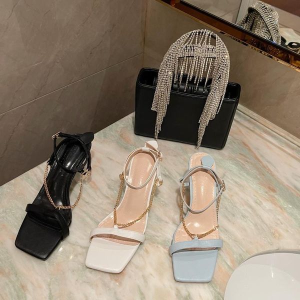 dress shoes summer women's with metal chain matching stiletto high heel sandals, Black
dress shoes summer women's with metal chain matching stiletto high heel sandals, Black