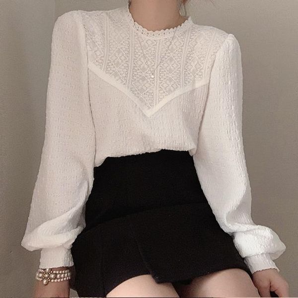 women's blouses & shirts chic autumn hollow out lace bubble sleeve shirt elegant for women fashion noveltie camisa feminina clothes, White
women's blouses & shirts chic autumn hollow out lace bubble sleeve shirt elegant for women fashion noveltie camisa feminina clothes, White