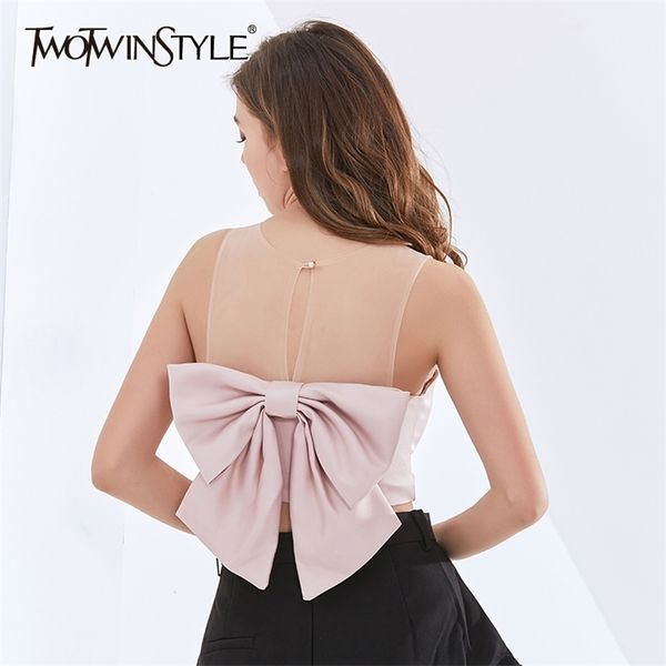 white patchwork bowknot shirt for women o neck sleeveless party slim short female fashion summer 210524
white patchwork bowknot shirt for women o neck sleeveless party slim short female fashion summer 210524