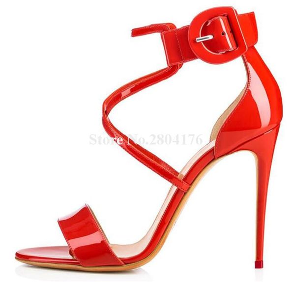 ladies open toe patent leather buckle stiletto heel gladiator sandals cut-out ankle strap thin high, Black 
ladies open toe patent leather buckle stiletto heel gladiator sandals cut-out ankle strap thin high, Black