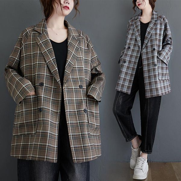 women's suits & blazers vintage plaid double breasted women blazer oversized full sleeve grid female suit coat elegant autumn jackets o, White;black
women's suits & blazers vintage plaid double breasted women blazer oversized full sleeve grid female suit coat elegant autumn jackets o, White;black
