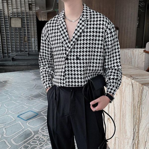 men's casual shirts autumn fashion lattice shirt men thousand bird grid long sleeve business formal dress double breasted for, White;black
men's casual shirts autumn fashion lattice shirt men thousand bird grid long sleeve business formal dress double breasted for, White;black