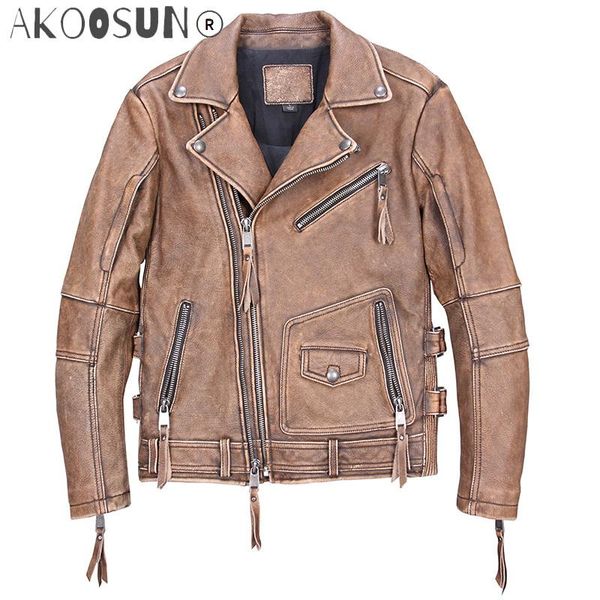 women's leather & faux vintage genuine cowhide motorcycle biker jacket with belt multi zippers slim real male r3243, Black
women's leather & faux vintage genuine cowhide motorcycle biker jacket with belt multi zippers slim real male r3243, Black
