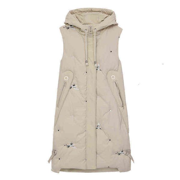 autumn and winter medium long style outer wearing hooded vest women's embroidered down cotton warm, Black;white
autumn and winter medium long style outer wearing hooded vest women's embroidered down cotton warm, Black;white