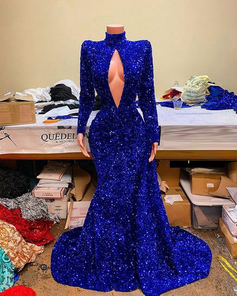 long sparkly prom dresses high neck long sleeve mermaid royal blue sequined african black girls evening gala party gowns
long sparkly prom dresses high neck long sleeve mermaid royal blue sequined african black girls evening gala party gowns