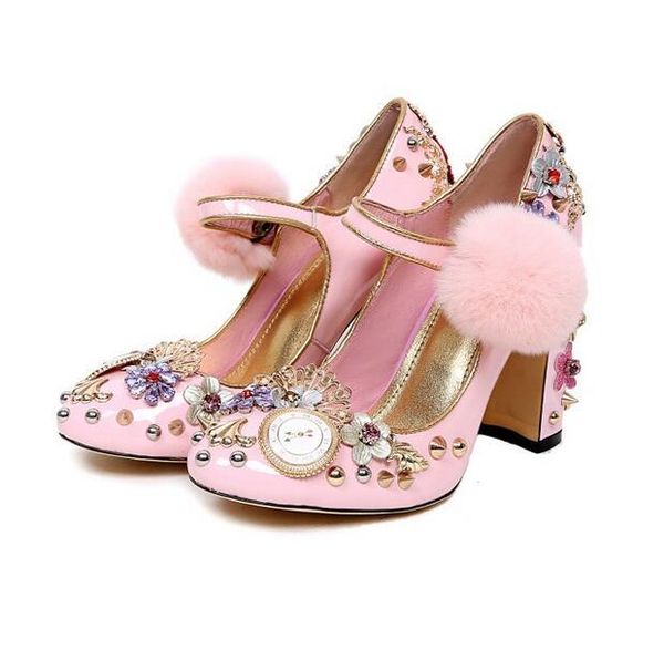 vintage pink pom decor high heel pumps mary jeans spike crystal flower embellished wedding party dress shoes round toe, Black
vintage pink pom decor high heel pumps mary jeans spike crystal flower embellished wedding party dress shoes round toe, Black