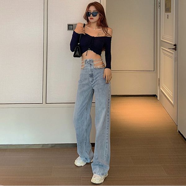 2011streetwear side cross chain hollow out wide-leg womens jeans high waist pants elegant ladies europe fashion jeans kz355, Blue
2011streetwear side cross chain hollow out wide-leg womens jeans high waist pants elegant ladies europe fashion jeans kz355, Blue