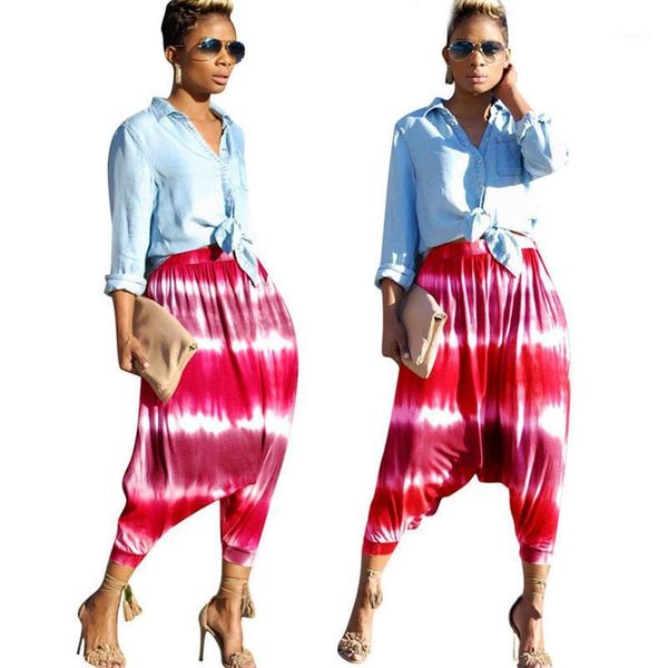 

tie dye print hip hop baggy harem pants women high waisted calf-length casual loose trousers female palazzo cross women's & capris, Black;white