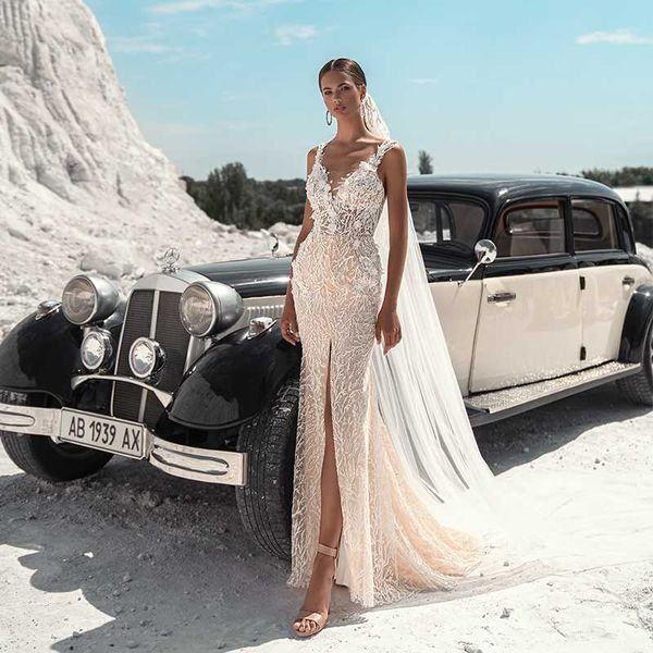 other wedding dresses champagne mermaid lace appliqued custom made trumpet bridal gowns high front split vestidos de novia, White
other wedding dresses champagne mermaid lace appliqued custom made trumpet bridal gowns high front split vestidos de novia, White