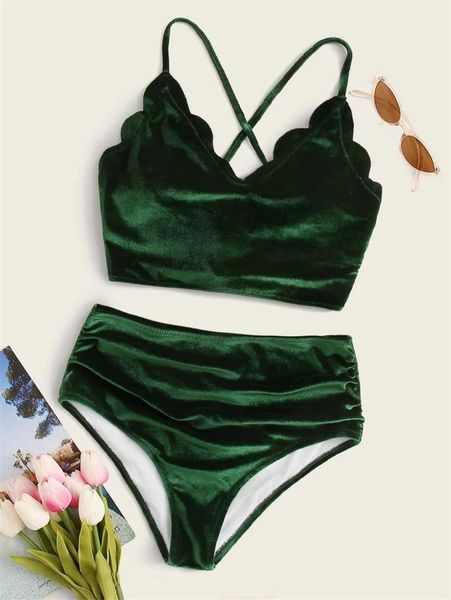 women's swimwear green velvet high waist bikinis 2021 mujer ruffled swimsuit women back lace up push bathing suit biquinis bikini set, White;black
women's swimwear green velvet high waist bikinis 2021 mujer ruffled swimsuit women back lace up push bathing suit biquinis bikini set, White;black