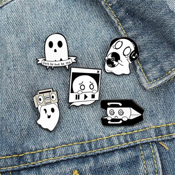 pins, brooches ghost for women cute halloween enamel pins cartoon specter lapel pin anime decoration badge jewelry gifts friends, Gray