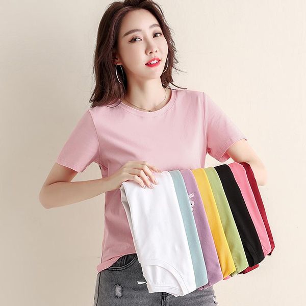 women's t-shirt tee-shirts summer short sleeve casual pure cotton solid color korean girls o-neck, White
women's t-shirt tee-shirts summer short sleeve casual pure cotton solid color korean girls o-neck, White