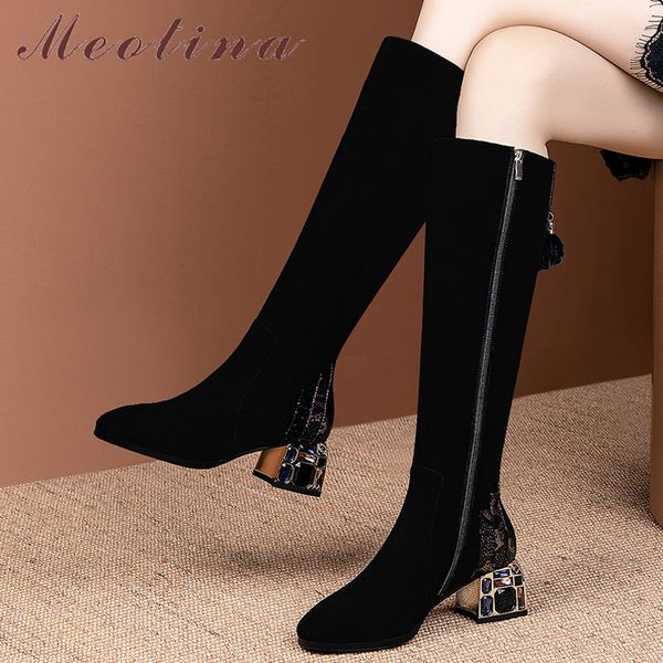 meotina winter knee high boots women kid suede zipper thick high heel tall boots crystal round toe shoes lady autumn size 34-42 210520, Black
meotina winter knee high boots women kid suede zipper thick high heel tall boots crystal round toe shoes lady autumn size 34-42 210520, Black