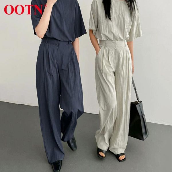 women's two piece pants ootn summer casual solid loose women sets vintage female short sleeve t-shirt 2 set ladies office work wide leg, White
women's two piece pants ootn summer casual solid loose women sets vintage female short sleeve t-shirt 2 set ladies office work wide leg, White