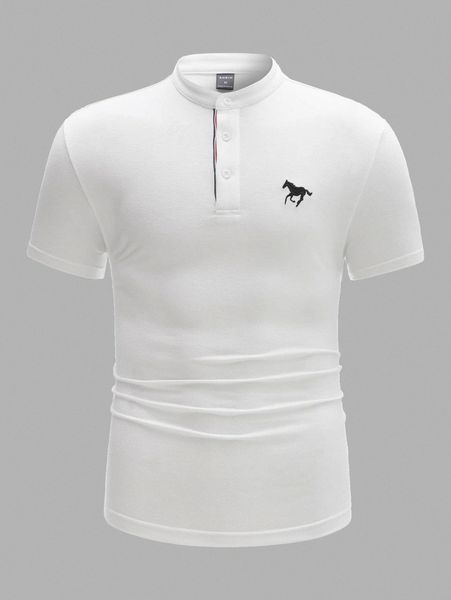 men horse embroidery polo shirt o2e8#, White;black 
men horse embroidery polo shirt o2e8#, White;black