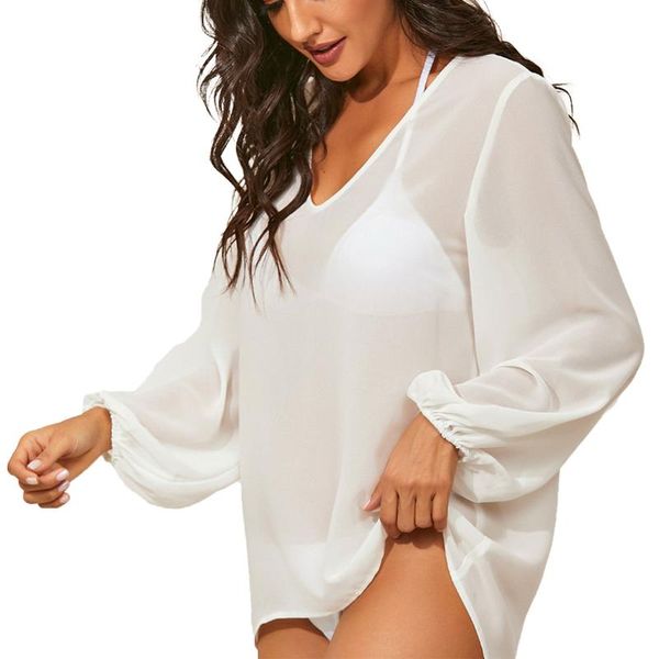 women's swimwear women summer beach dress adults see-through sun-proof solid color puff sleeve v-neck one pcs cover up, White;black
women's swimwear women summer beach dress adults see-through sun-proof solid color puff sleeve v-neck one pcs cover up, White;black