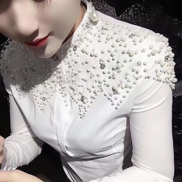 women's blouses & shirts fall long-sleeved pearls beaded ladies slim diamonds ol single-breasted cardigan epaulettes crop blusas 2021, White
women's blouses & shirts fall long-sleeved pearls beaded ladies slim diamonds ol single-breasted cardigan epaulettes crop blusas 2021, White