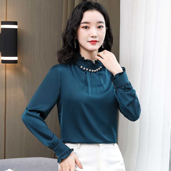 korean silk blouse women s long sleeve shirts woman white plus size beading basic 210604
korean silk blouse women s long sleeve shirts woman white plus size beading basic 210604