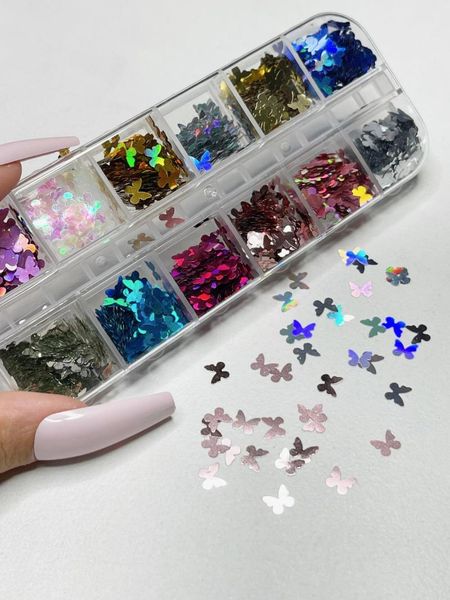 nail glitter 12grids/box 5mm holographic butterfly glitters sequins art 12 colors 3d laser holo slice spangle flake for nails design g1*, Silver;gold
nail glitter 12grids/box 5mm holographic butterfly glitters sequins art 12 colors 3d laser holo slice spangle flake for nails design g1*, Silver;gold