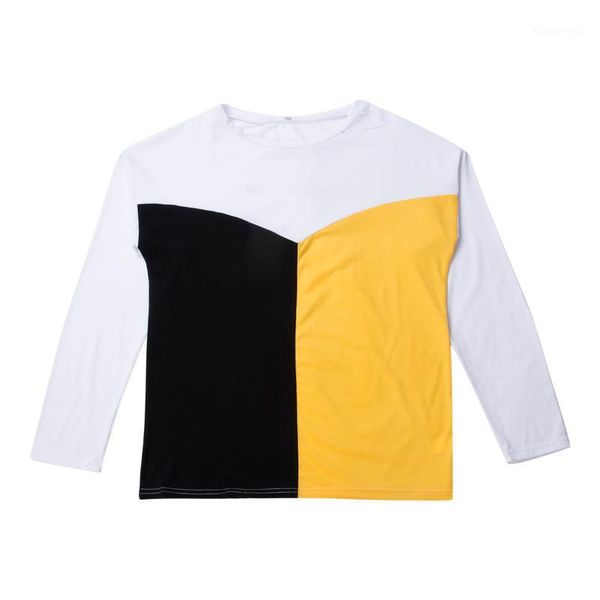 women's t-shirt women round neck long sleeve casual three color patchwork slim fit tee, White
women's t-shirt women round neck long sleeve casual three color patchwork slim fit tee, White