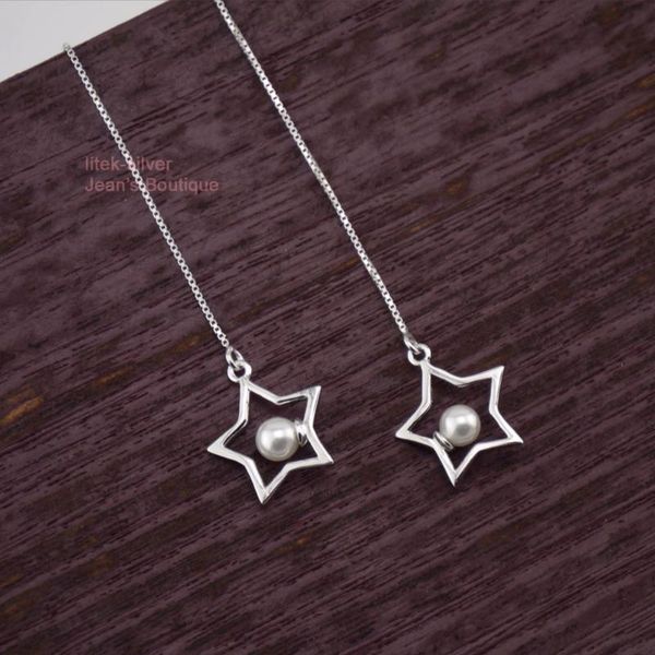 solid sterling silver star faux pearl threader thread dangle long earrings t18 - #5 & chandelier
solid sterling silver star faux pearl threader thread dangle long earrings t18 - #5 & chandelier