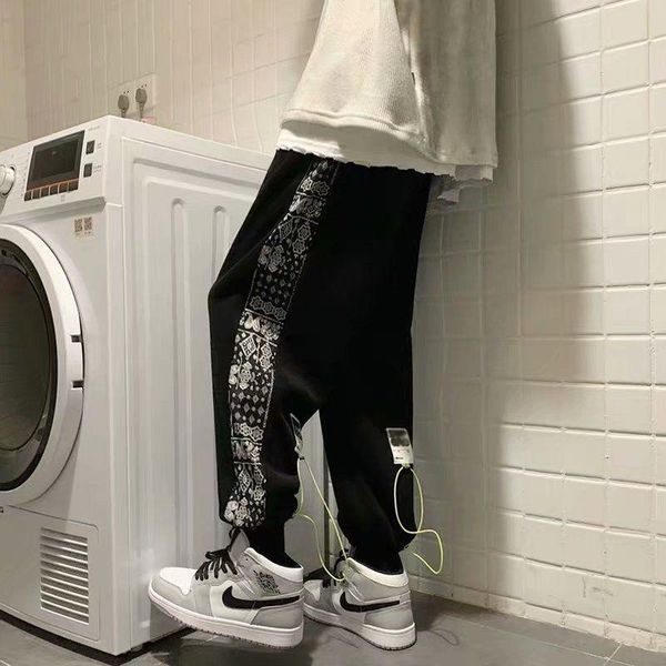 men's pants breasted spring and autumn tide brand hip-hop cashew flower stitching straight loose wide-leg drape mens sweatpants, Black
men's pants breasted spring and autumn tide brand hip-hop cashew flower stitching straight loose wide-leg drape mens sweatpants, Black