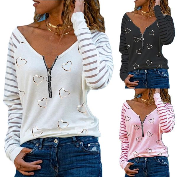 women's t-shirt heart print women casual t shirt v neck zipper loose long sleeve summer spring fashion plus size clothing de mujer, White
women's t-shirt heart print women casual t shirt v neck zipper loose long sleeve summer spring fashion plus size clothing de mujer, White