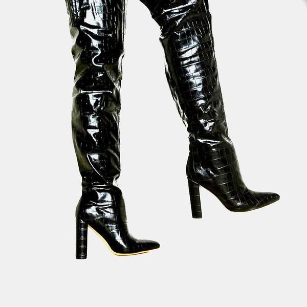 boots fashion crocodile pattern simple and versatile large high heel thick knight women's, Black
boots fashion crocodile pattern simple and versatile large high heel thick knight women's, Black