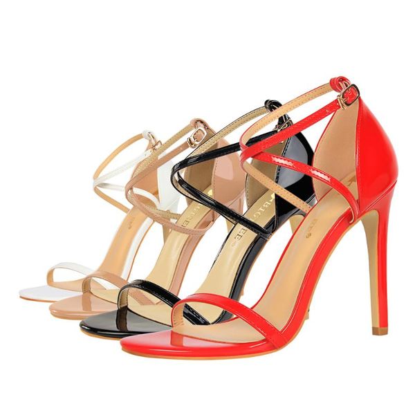 sandals european and american style fashion banquet high heel thin open toe patent leather cross with nightclub lady, Black
sandals european and american style fashion banquet high heel thin open toe patent leather cross with nightclub lady, Black