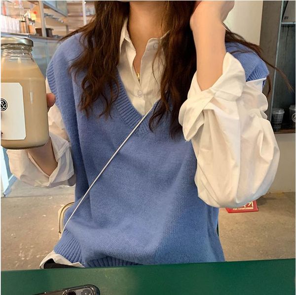 women's vests 4 colors 2021 autumn and winter korean style v neck knitted solid color sleeveless vest sweaters womens pullovers, Black;white
women's vests 4 colors 2021 autumn and winter korean style v neck knitted solid color sleeveless vest sweaters womens pullovers, Black;white