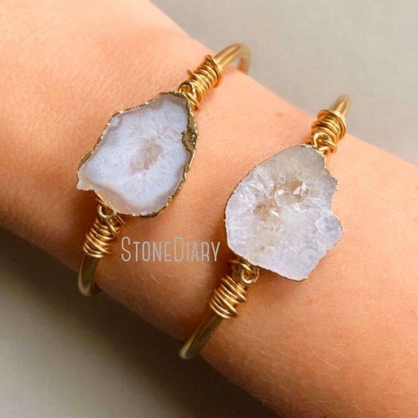 bangle bm33524 white agate bracelet slice adjustable raw brass gold boho geometric gray druzy geode gemstone, Black
bangle bm33524 white agate bracelet slice adjustable raw brass gold boho geometric gray druzy geode gemstone, Black