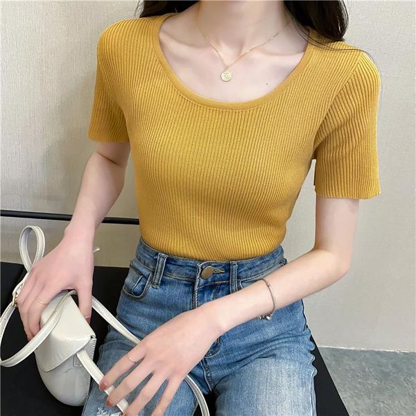 the spring and summer o neck ice silk knit short-sleeved t-shirt french big neckline slim stretch women women's, White
the spring and summer o neck ice silk knit short-sleeved t-shirt french big neckline slim stretch women women's, White