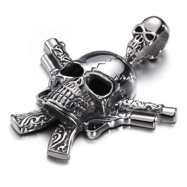 kp43973-bd casting stainless steel domineering double gun skull warrior pendant mens biker large necklace chain 22'', Silver
kp43973-bd casting stainless steel domineering double gun skull warrior pendant mens biker large necklace chain 22'', Silver