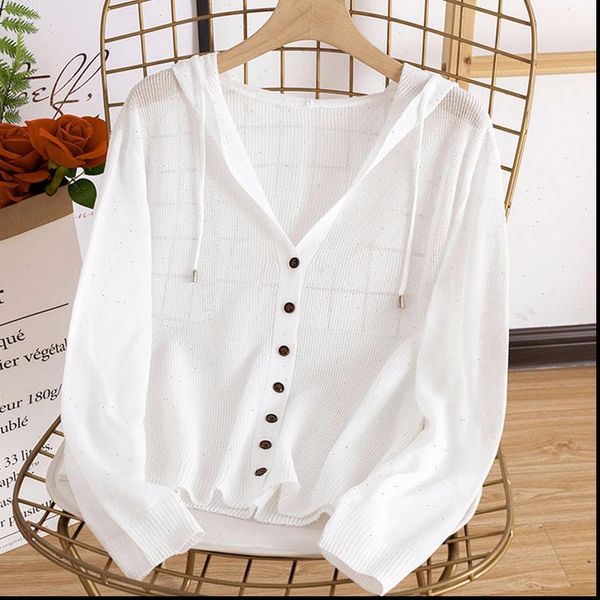hooded long sleeve knitted cardigan womens sweaters spring and summer white ice silk sweater v neck thin protection clothing, White;black
hooded long sleeve knitted cardigan womens sweaters spring and summer white ice silk sweater v neck thin protection clothing, White;black