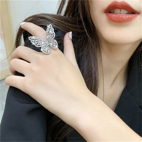 advanced sense micro inlaid zircon butterfly open index finger ring, Silver