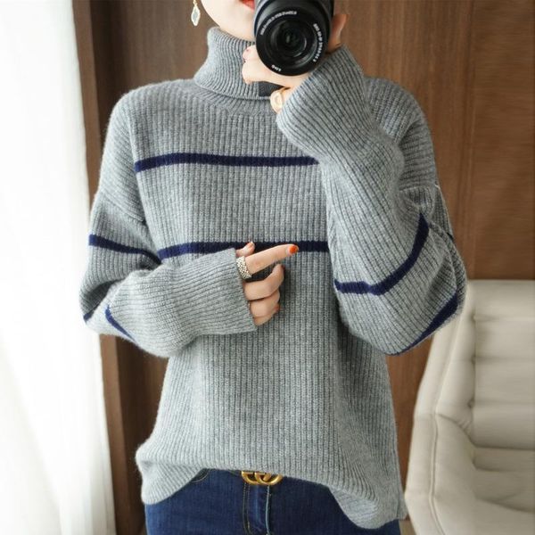 women's sweaters ladies sweater 2021 autumn winter high lapel pure wool pullover large size loose thick warm long-sleeved fashion strip, White;black
women's sweaters ladies sweater 2021 autumn winter high lapel pure wool pullover large size loose thick warm long-sleeved fashion strip, White;black