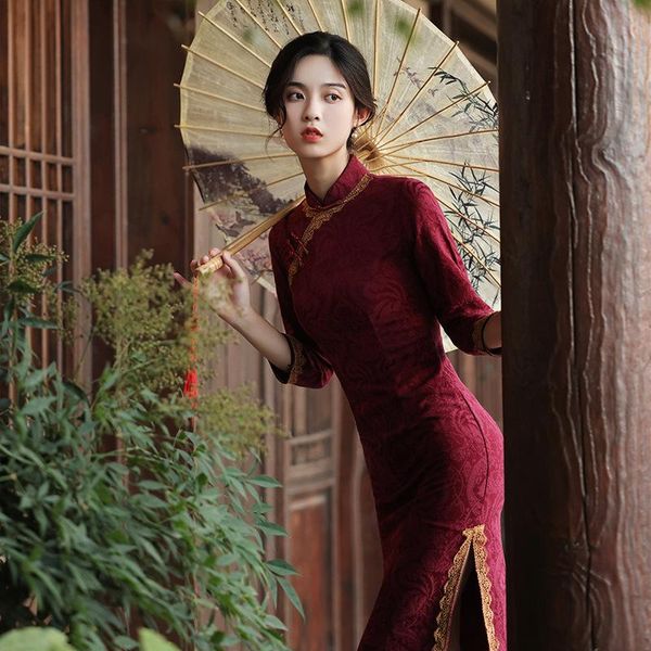 ethnic clothing burgundy chinese bride wedding dress lace vintage qipao slim elegant mandarin collar cheongsam retro vestidos improved, Red
ethnic clothing burgundy chinese bride wedding dress lace vintage qipao slim elegant mandarin collar cheongsam retro vestidos improved, Red