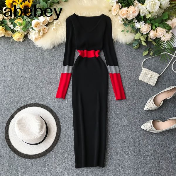 Women Autumn Winter Sweater Dress Fashion Patchwork V Neck Slim Elastic Dress Warm Bodycon Pullovers Knitting Dress, Dark blue
Women Autumn Winter Sweater Dress Fashion Patchwork V Neck Slim Elastic Dress Warm Bodycon Pullovers Knitting Dress, Dark blue