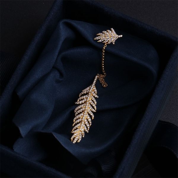 e0052 diamond studded earrings s925 silver feather long single gold earrings temperament, Black
e0052 diamond studded earrings s925 silver feather long single gold earrings temperament, Black