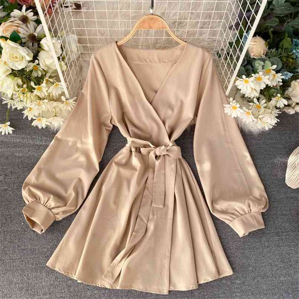 women's v-neck lace up high waist thin retro wrap dress lady long sleeve solid color mini vestidos k716 210527, Black;gray
women's v-neck lace up high waist thin retro wrap dress lady long sleeve solid color mini vestidos k716 210527, Black;gray